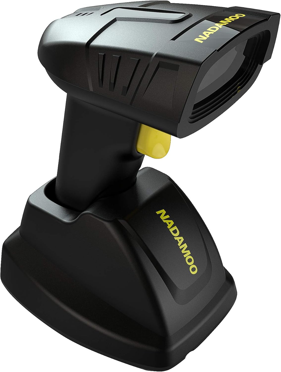 NADAMOO 2D Wireless Barcode Scanner with Charging Cradle — 400 m, Reads PDF417 / Data Matrix / QR (Multiple Colors)